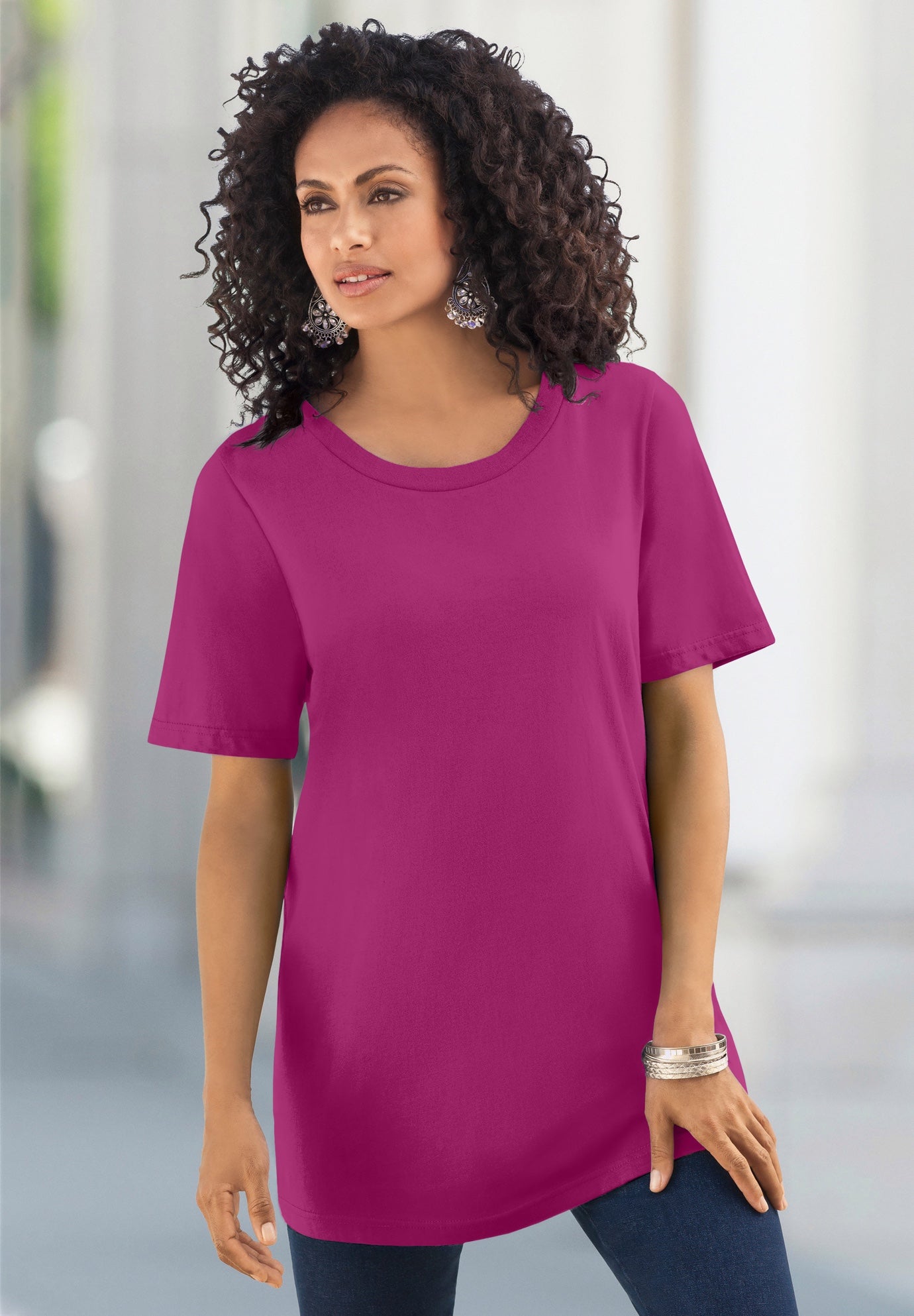 Plus Size Women's Plus Size Cotton Ultimate Crewneck Tee by Roaman's in Raspberry (Size 6X) Shirt