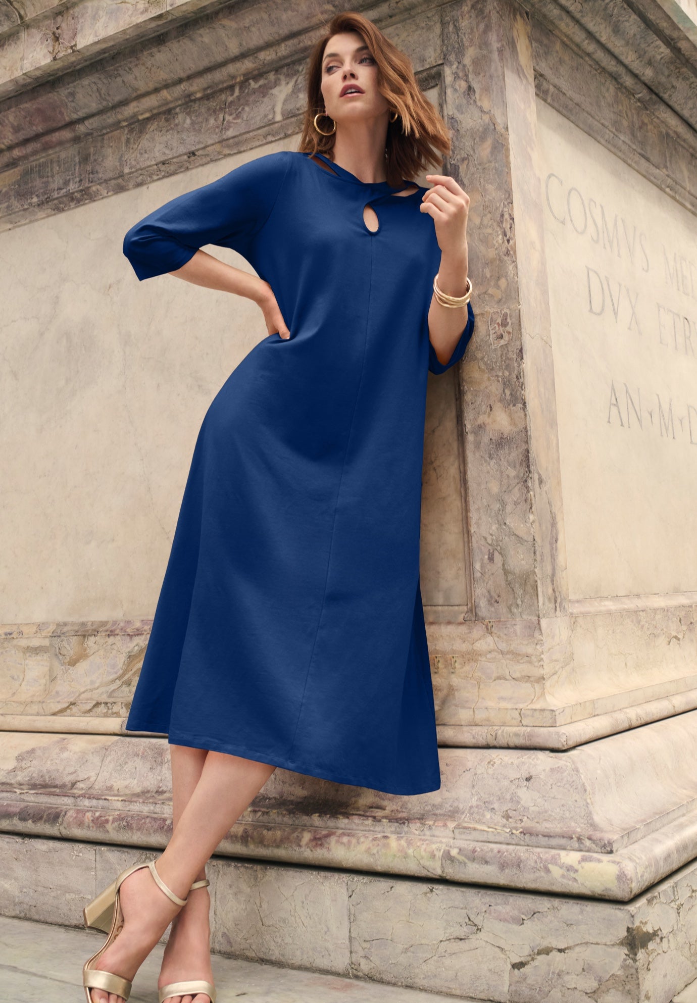 Plus Size Women's KEYHOLE A-LINE T-SHIRT DRESS by Jessica London in Rich Gold (Size 2X)