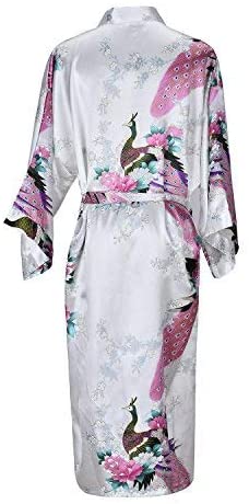 Bridesmaid Silk Satin Robe, Wedding Floral Bathrobe, Short Kimono Night Robe, Womens Fashion Dressing Gown white s
