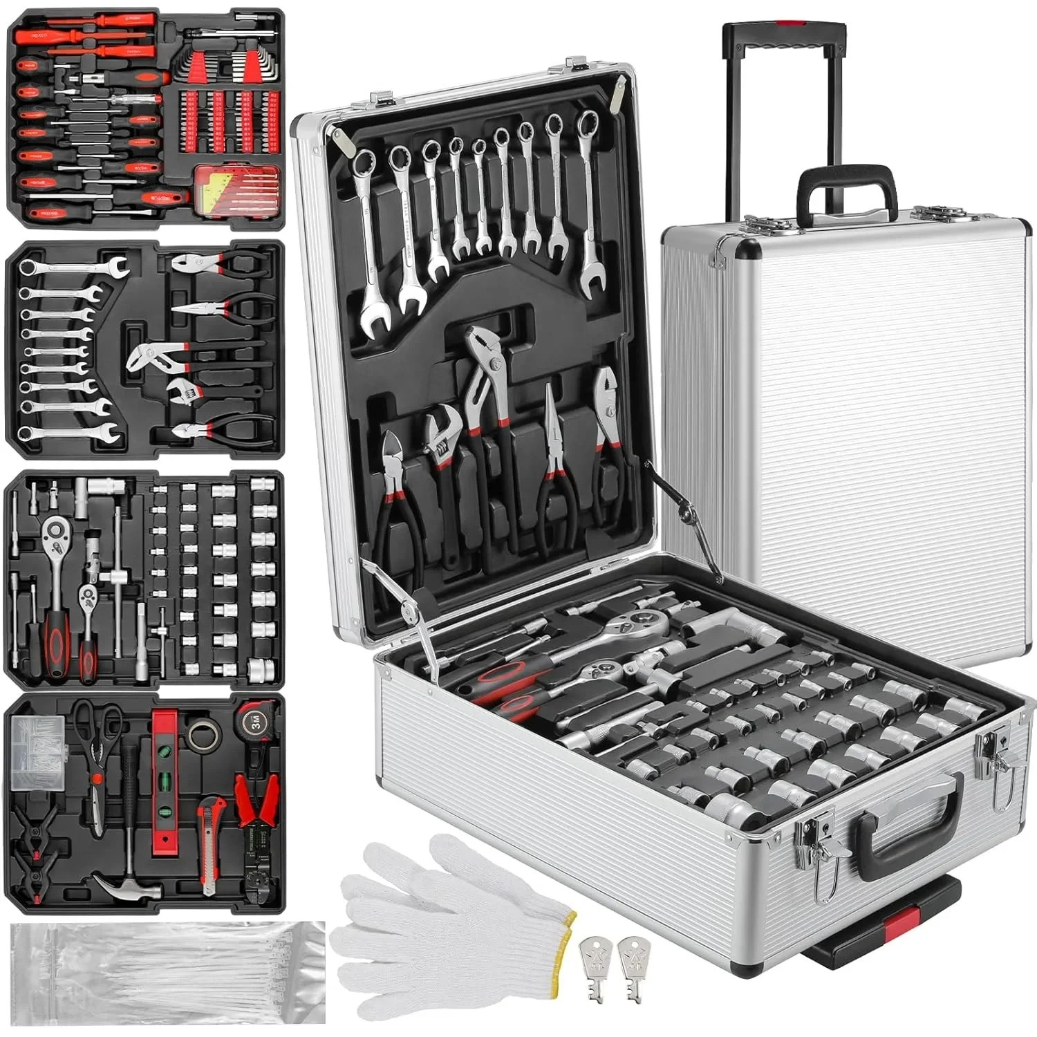 Hand Tools For Daily Use, Home Repair Tool Kit With Wrenches, Socket And Trolley Case Hand Tools For Daily Use, Home Repair Tool Kit With Wrenches, Socket And Trolley Case