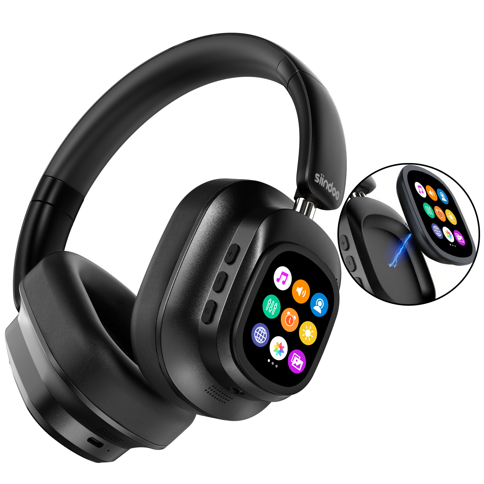 Active Noise Cancelling Headphones, Hybrid Wireless Headphone With Touch Control LED Screen Active Noise Cancelling Headphones, Hybrid Wireless Headphone With Touch Control LED Screen