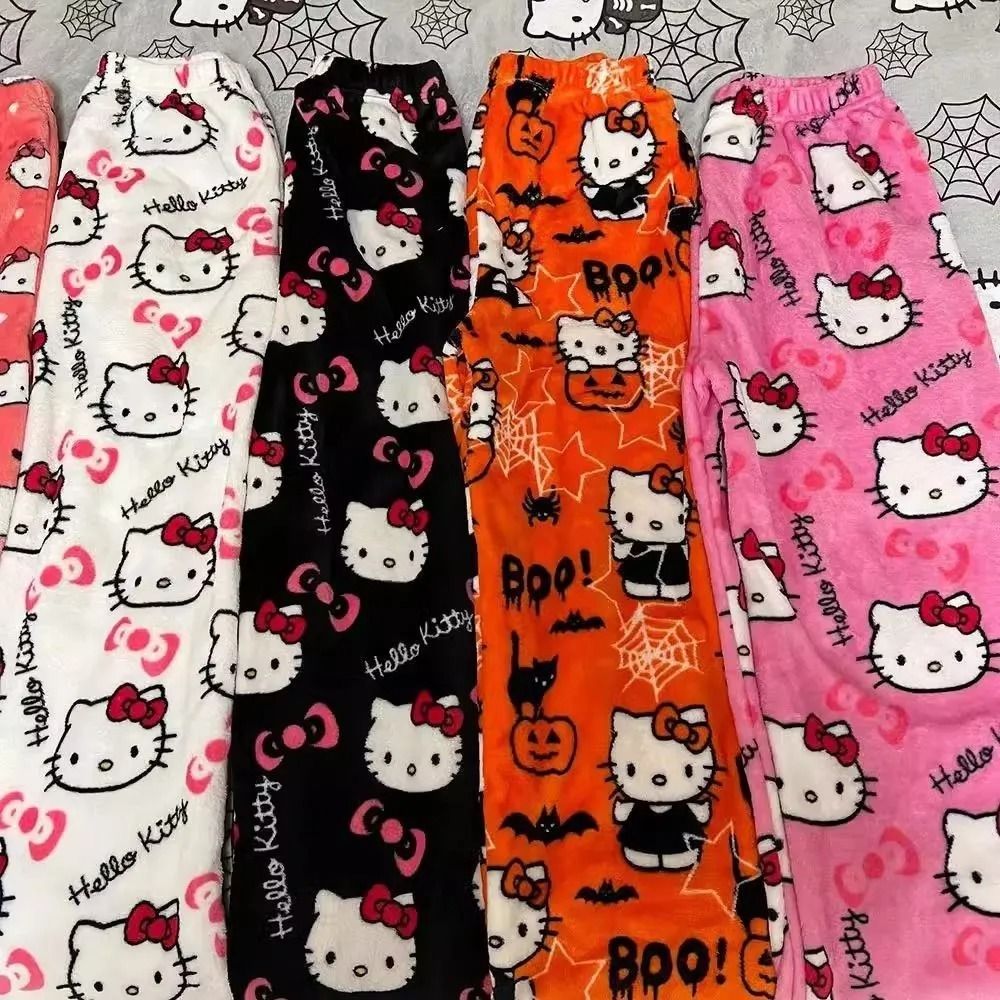 Cartoon Print Plush Lounge Pajama Pants For Women pants Light Pink l