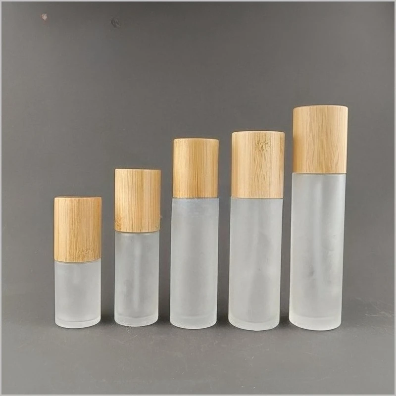 Glass Lotion Bottle, Teeth White Frosted Glass Bottle With Bamboo And Wood Cover Spray 5pcs 100ml lotion Bottle