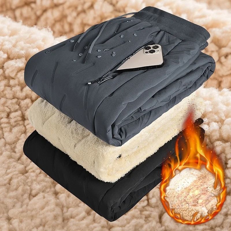 Women Winter Lambswool Fleece Lined Warm Jogger Sweatpants black Straight Cut m