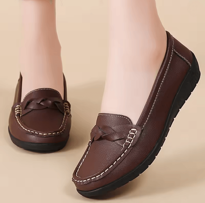 Womens Soft Leather Slip On Loafers Comfortable Flat Shoes brown us 6
