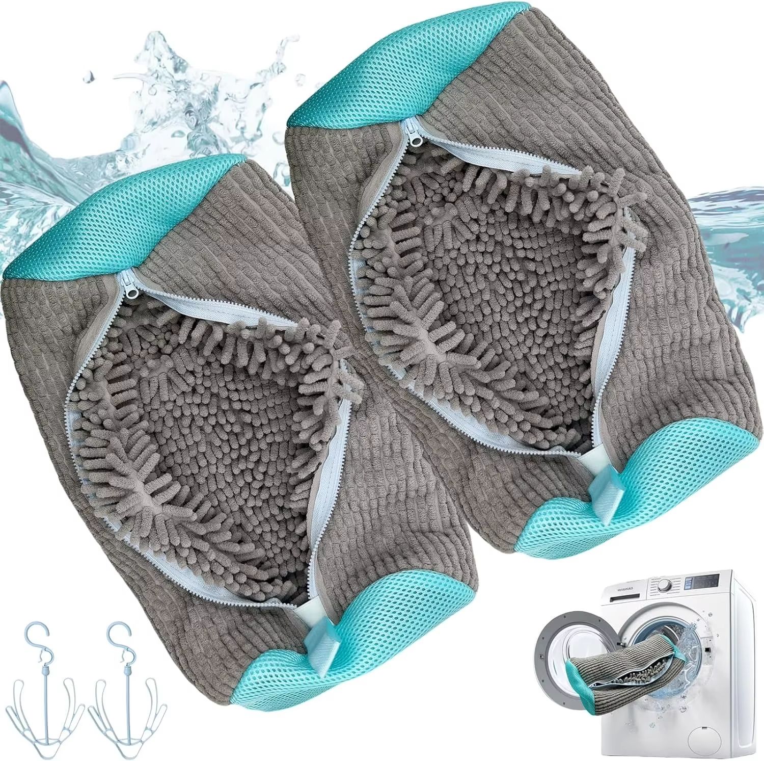 Durable Shoe Washing Machine Laundry Bag For Sneakers And Casual Shoes Yellow With Blue Zipper 2pcs Yellow