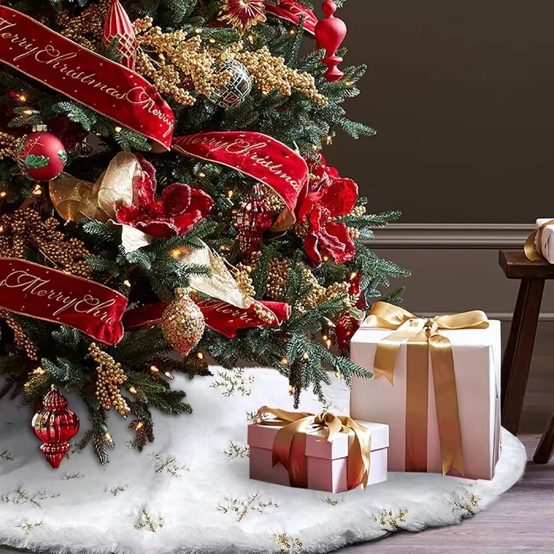 Red Snowflake Mini Christmas Tree Skirt Tabletop Christmas Tree Mat white 1pcs