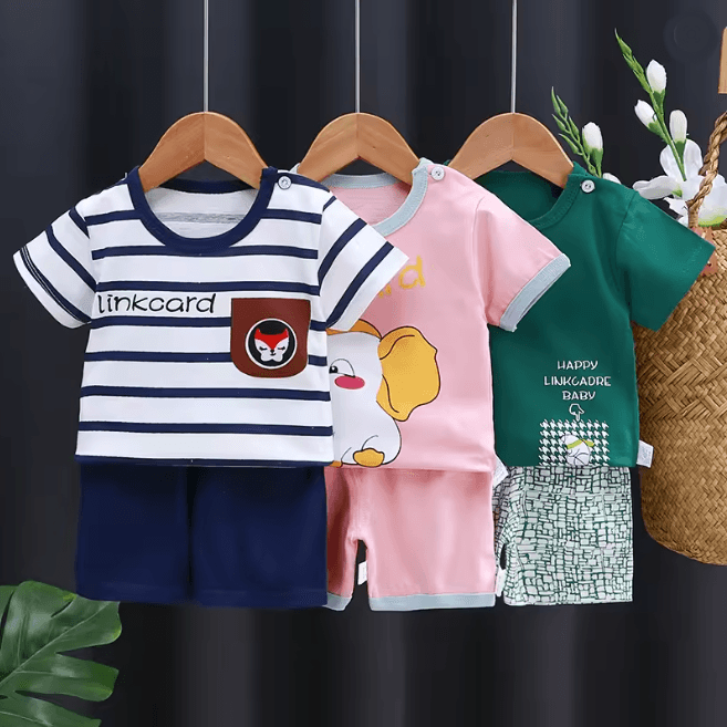 Kids Summer Cotton Clothing Set Cartoon T Shirt And Shorts Outfit 15 6m 9m