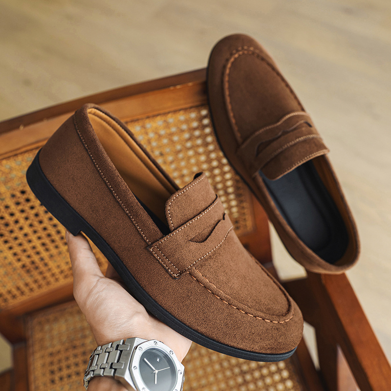 Retro Brown Moccasins For Men, Autumn Suede Loafers, Large Comfort Slip on Casual Flats For Men black Suede A 5 45