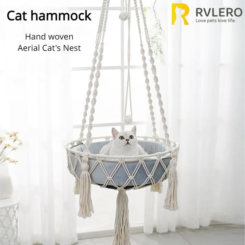 Hand Woven Cotton Rope Cat Hammock Hanging Pet Swing Basket For Indoor Use hand Woven Hammock