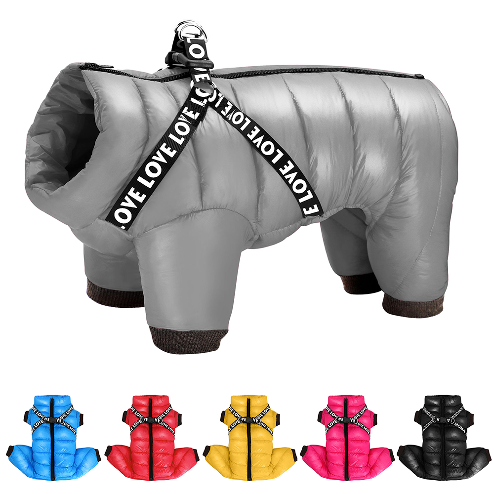 Warm Winter Dog Clothes With Harness, Thick Cotton Dog Coat, Down Jacket Pet Clothing Outfit For Small Medium Dogs yellow 10