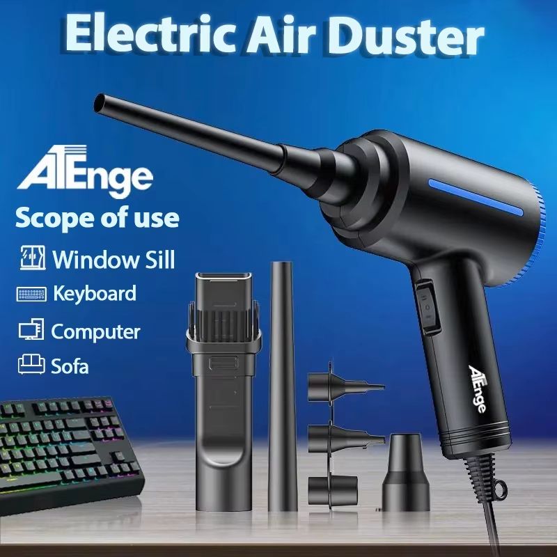 500W Electric Air Duster High Power Reusable Air Blower For PC Keyboard And Electronics Cleaning corded + Brush + Nozzles