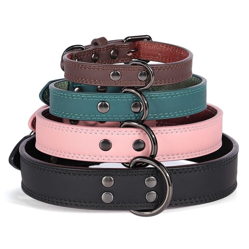 Soft Genuine Leather Dog Collar Durable Pet Collar For All Dog Sizes brown l