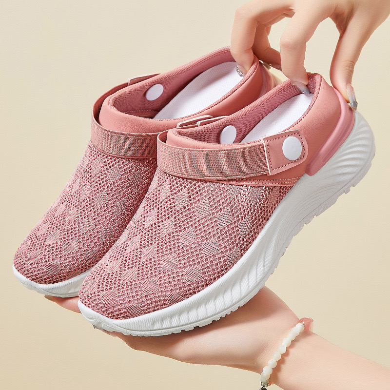 Summer New Women's Shoes Fashion Casual Breathable Mesh Slippers Shoes A Slip on Half Support Shoes Women's Shoes gray 41