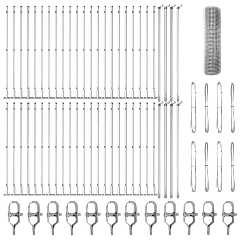 vidaXL Zaunpfosten Silber 100 x 0,4 m (25 x 25 mm Netz) Stahl Image