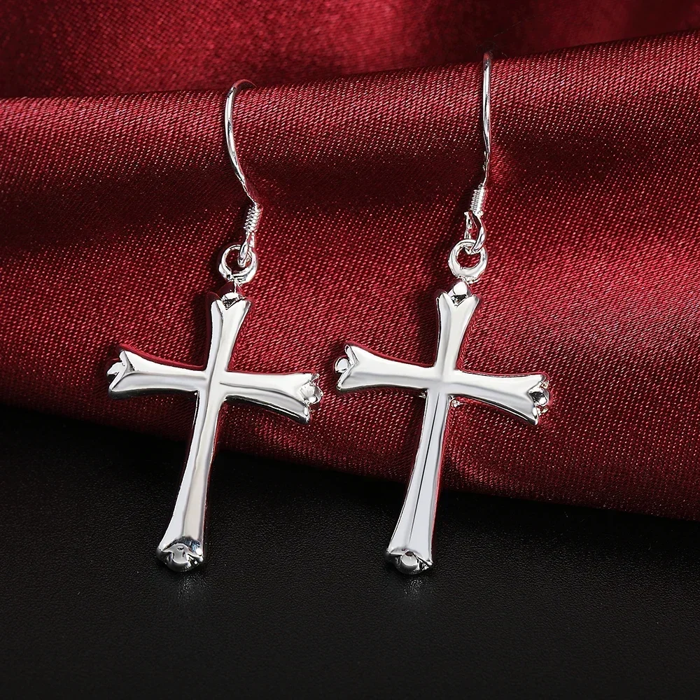 Hochwertige Ohrringe aus reinem 925er-Sterlingsilber für Damen, Schmuck, Trend-Kreuz-Ohrringe, Hochzeit, Trendsetter, Weihnachtsgeschenke Image