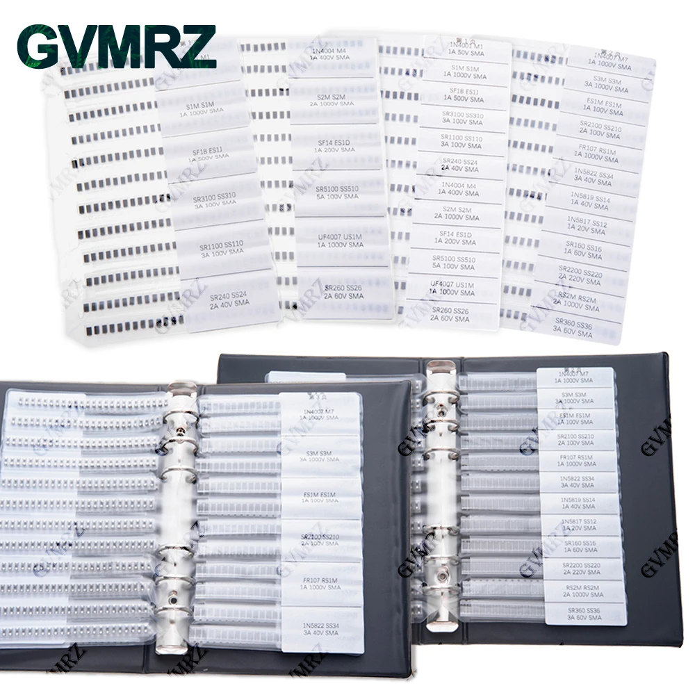 24 Werte Gleichrichterdioden-Musterbuch SMD SMA-Sortimentskit 33 Werte Schottky-Dioden M1 M4 M7 SS12 SS14 SS16 SS24 SS34 SS36 Image