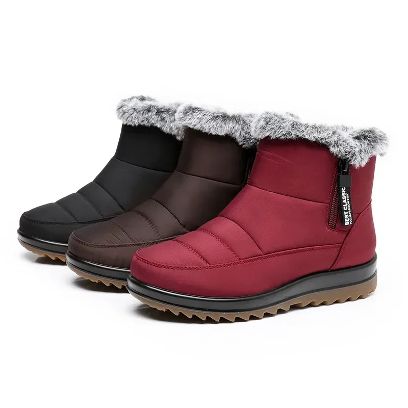 Neue Winter Schuhe Frauen Schnee Stiefel Dicke Sohle Wasserdicht Flachen, Nicht-slip Damen Stiefeletten Warme Plüsch Schwarz Rot plus Größe 41 D327