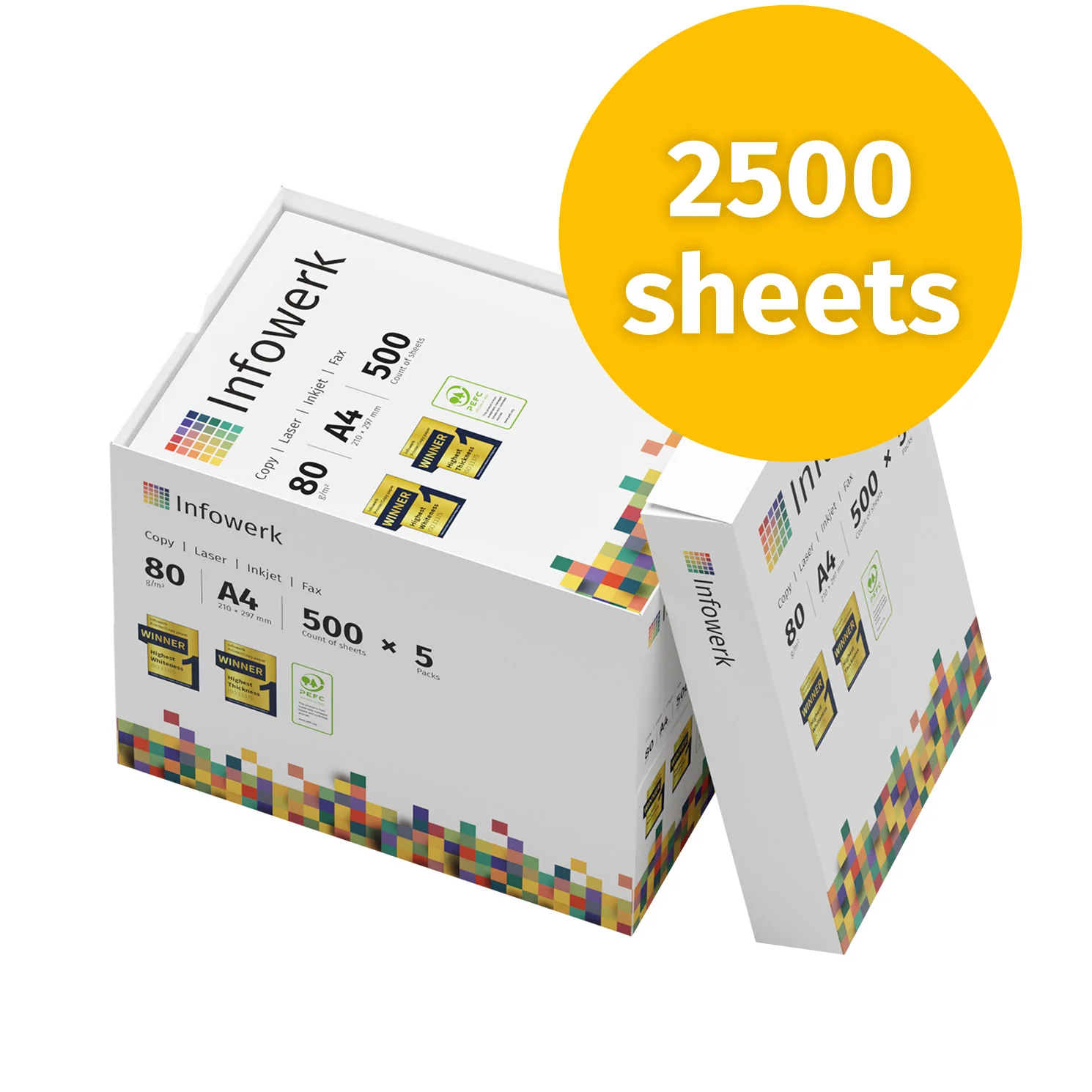 Infowerk A4-Kopierpapier, 2500 Blatt (5 x 500) – 80 g/m2 hochwertiges weißes Druckerpapier, PEFC-zertifiziert Image