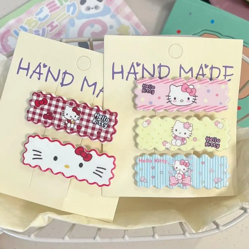 Sanrio Retro Rot Niedliche Hello Kitty Rechteckige Haarnadel Süße Cartoon Kitty Katze Haarnadel Mädchen Kopfschmuck Seitenclip mit Pony Haarspange