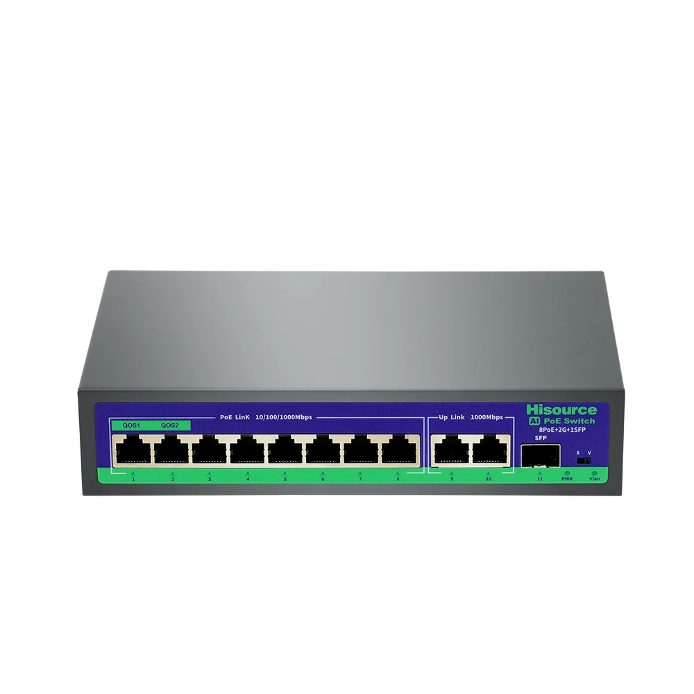 Hisource 4 Switch POE a 8 porte Alimentazione attiva 48V Switch Nerwork Ethernet 100/1000Mbps per telecamera IP/AP wireless