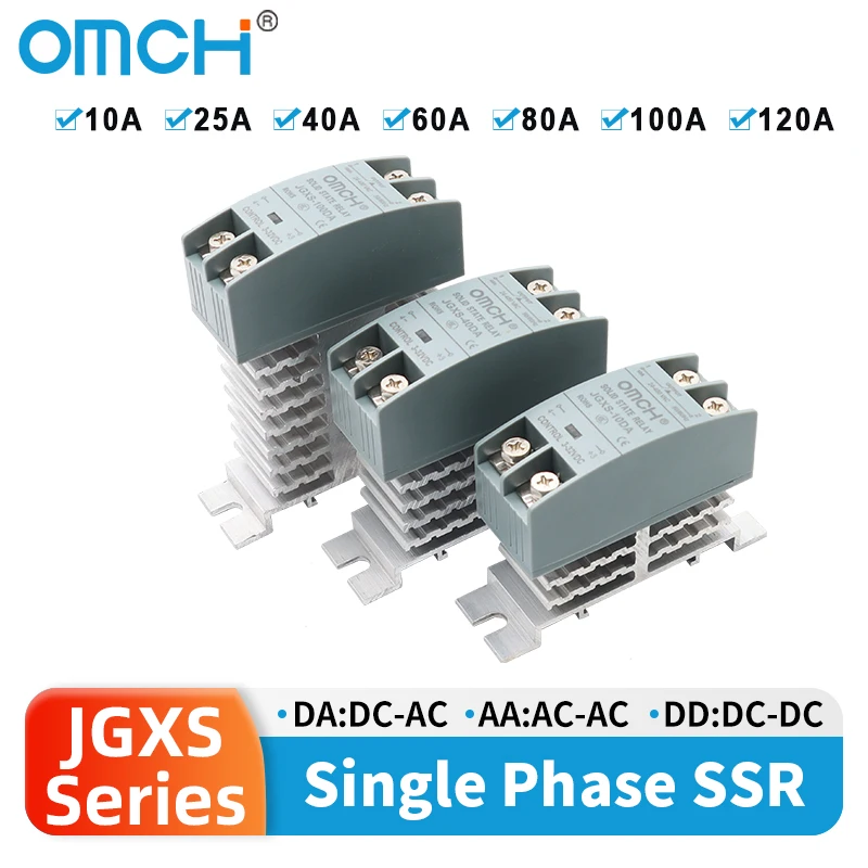 OMCH DIN-Schienen-Halbleiterrelais SSR mit Kühlkörper 10 A 25 A 40 A 60 A 80 A 100 A 120 A DC-AC DC-DC AC-AC Einphasensteuerung Image