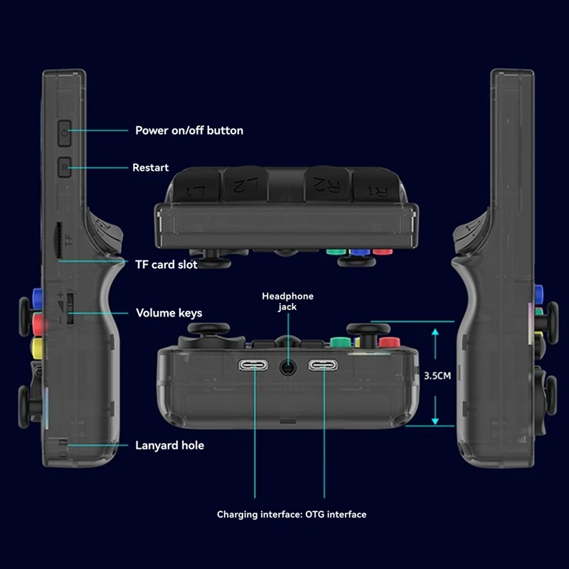 DC35V Retro Handheld Spielkonsole 3,5 Zoll IPS Bildschirm Tasche Video Player Austauschbare Joystick Unterstützt 30+ Emulatoren A Image