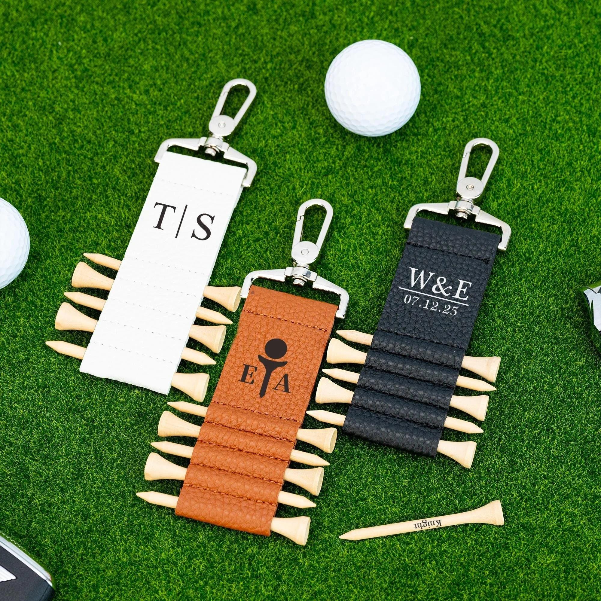 Borsa da golf in pelle personalizzata, etichetta personalizzata per borsa da golf, porta tee da golf, regalo per tee da golf con incisione del nome su
