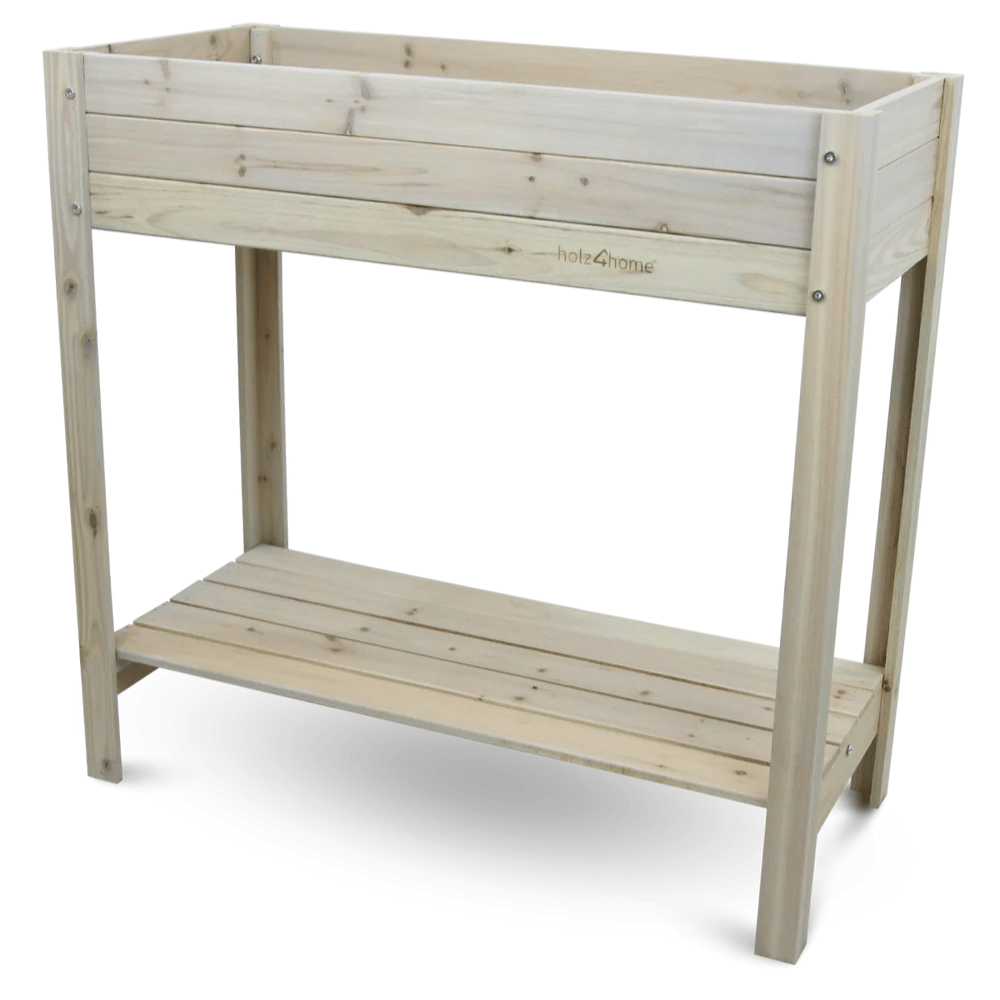 DELUKE Hochbeet Balkon Holz KLEO - Inkl. Vlies & Handschuhe | Pflanzkasten hoch Blumenkasten aus Tannenholz Kräuterbeet Wetterfest, Grauweiß Image