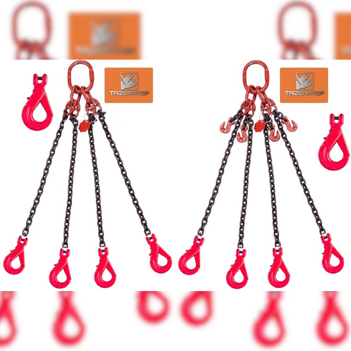 Kettengehänge 4-Strang, 10 mm, WLL 6700 kg mit Sicherheitsgabelkopfhaken, 4 m mit Kettenkürzer Image