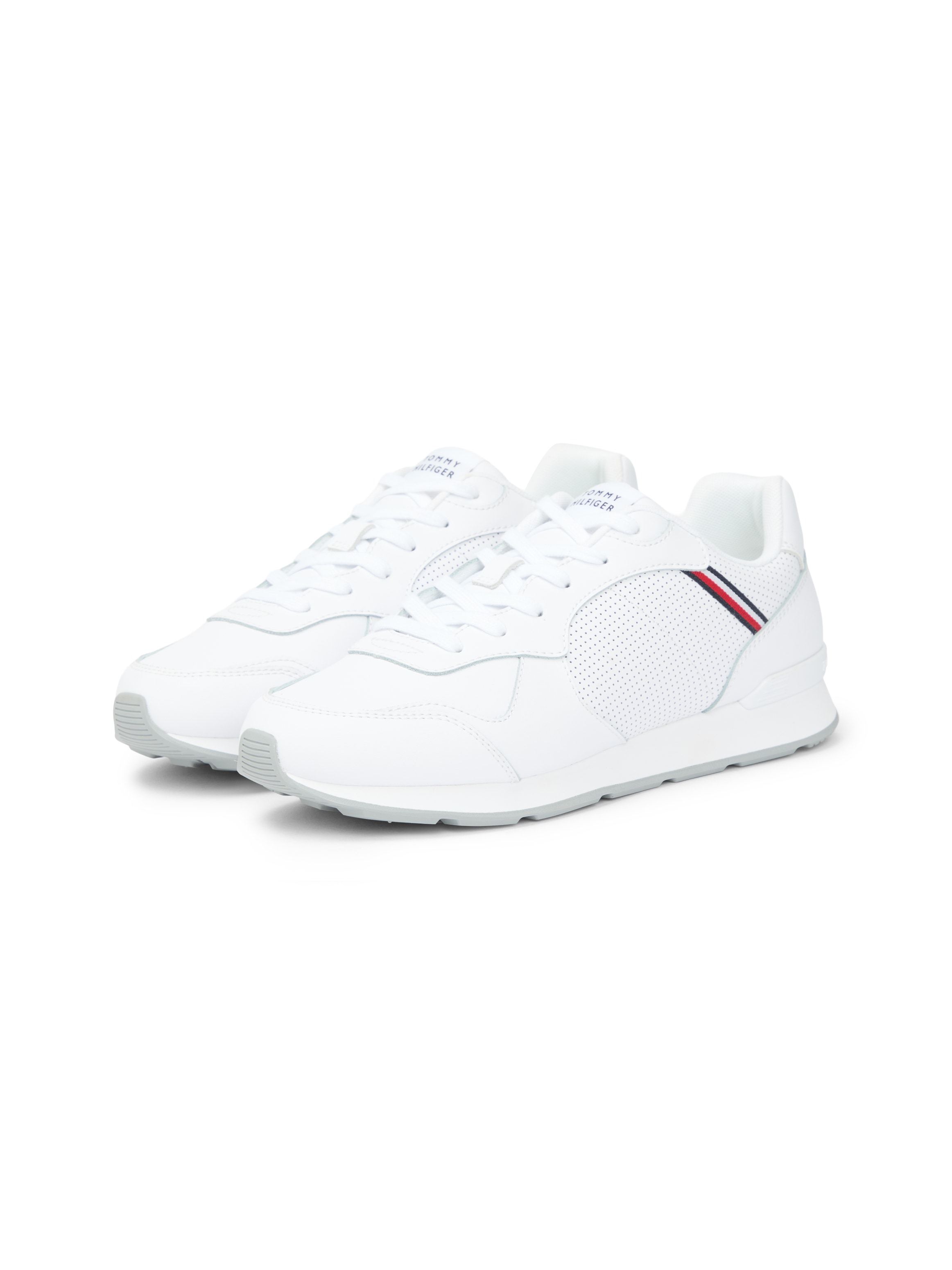 Sneaker TOMMY HILFIGER "MAXLITE 1A", Damen, Gr. 46, weiß, Leder, Schuhe Sneaker, Freizeitschuh, Halbschuh, Schnürschuh, Streifen in Tommy Farben