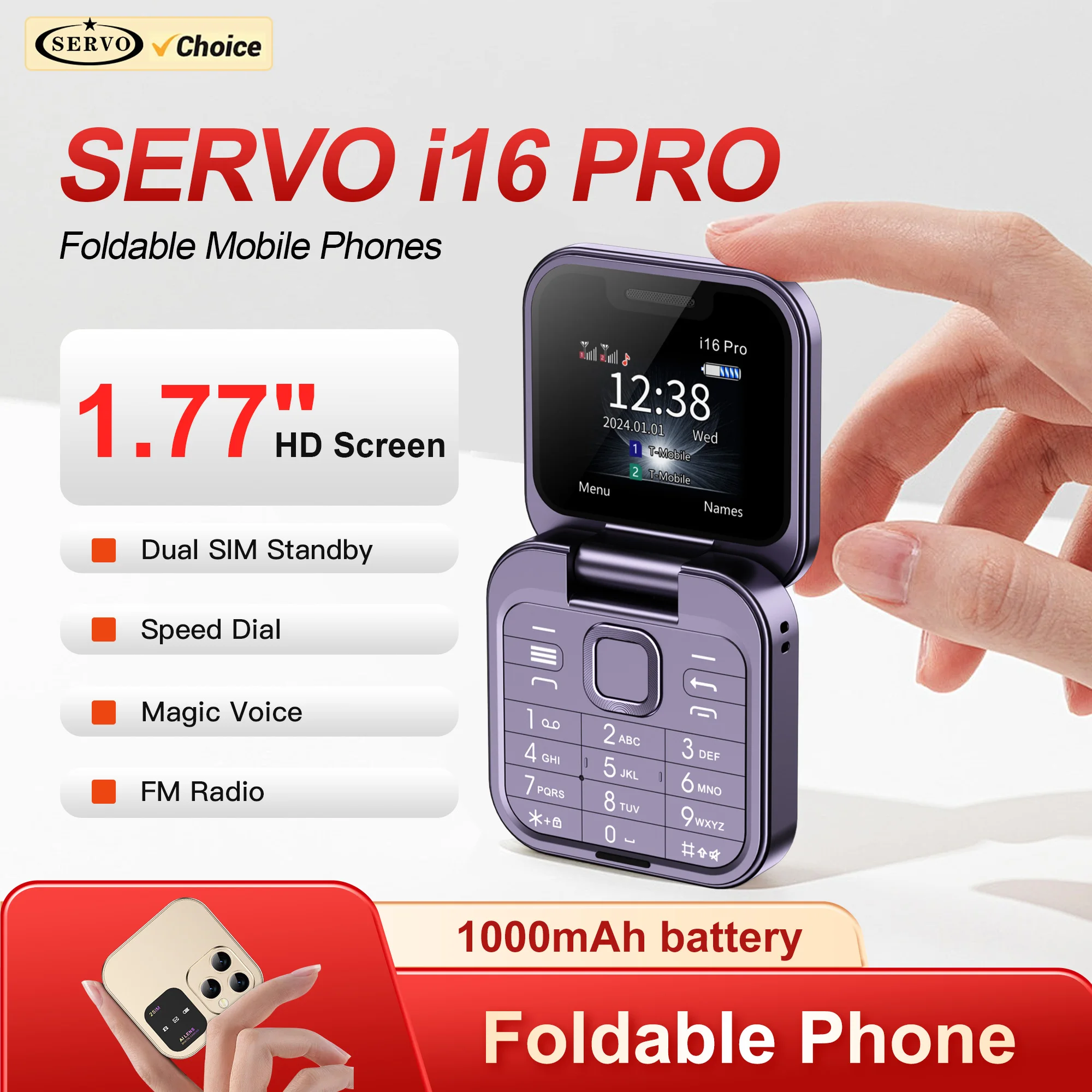 SERVO i16 PRO Mini Flip Handy Dual SIM Standby Speed Dial FM Radio Blacklist Magic Voice 2G GSM Kleine Box faltbare Telefone Image