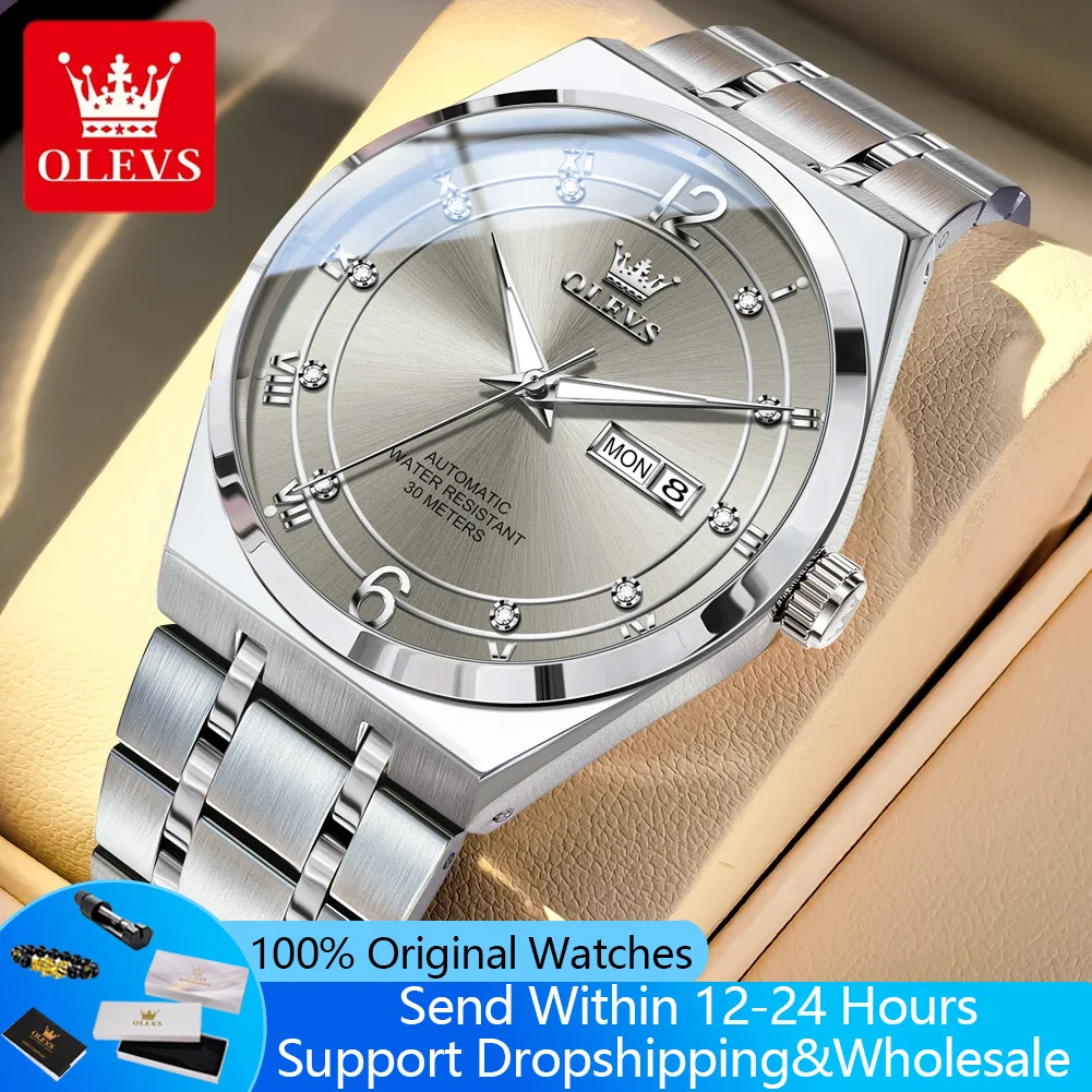 OLEVS 7068 Automatische Uhr Für Männer Dual Kalender Business Mechanische Armbanduhr Edelstahl Wasserdicht Mode Mann Uhren Image