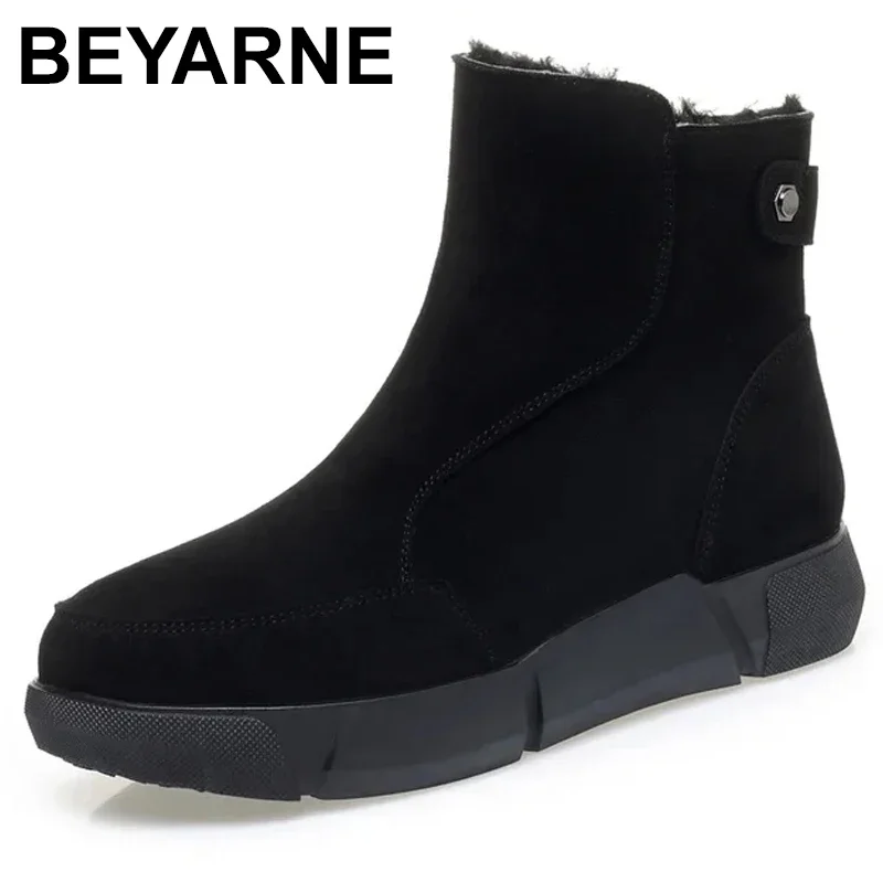 2025, Damen-Winterstiefel, echtes Leder, Winter, neuer runder Kopf, warme Stiefeletten, natürliche Wolle, Damen-Schneestiefel Image