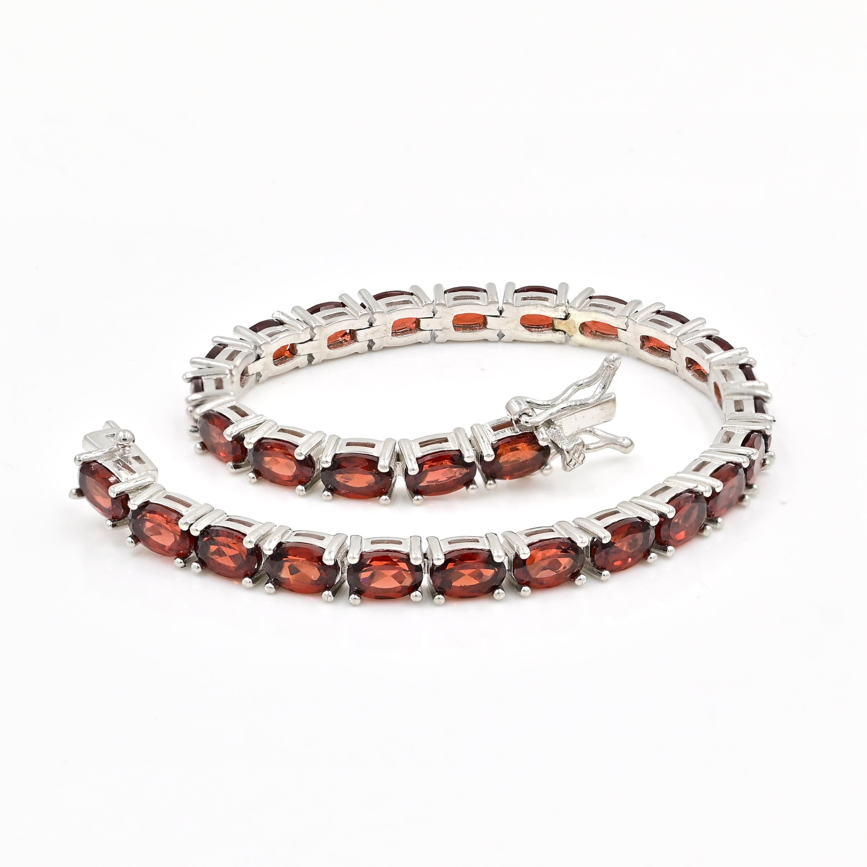 Bracciale in granato naturale 6 x 4 mm, argento sterling 925, bracciale tennis, pietra portafortuna di gennaio, bracciale in pietra rossa, bracciale d
