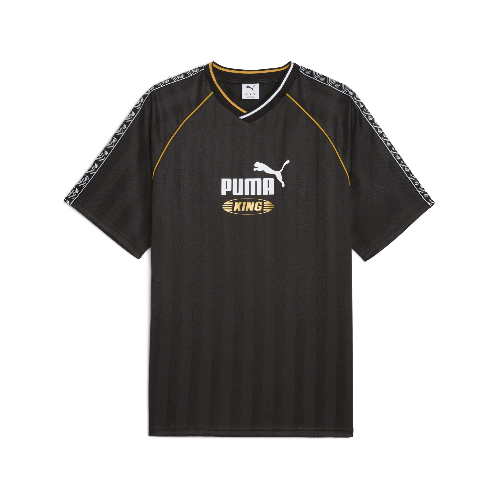 Trainingsshirt PUMA "KING Relaxed Fußballtrikot Erwachsene", Damen, Gr. XS, schwarz, Obermaterial: 100% Polyester; Rippe: 95% Polyester, 5% Elasthan, bedruckt, relaxed fit, V-Ausschnitt, Shirts