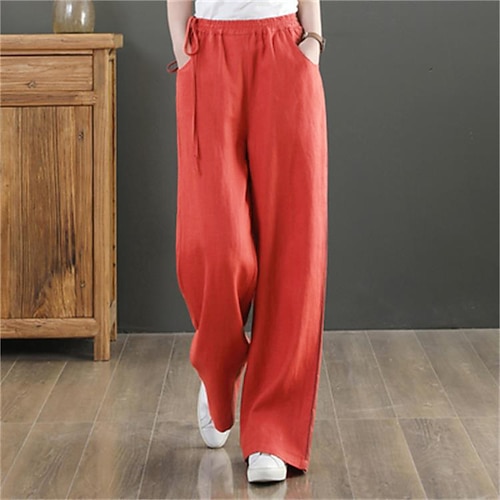 Damen Baumwoll Mischung Weites Bein Hosen Hose Baggy-Hosen Mode Streetwear Basic Mittlere Taille Einfarbig Kordelzug Baggy Streetwear Büro Arbeit Schwarz Weiß Rot Blau Herbst Frühling Sommer Image