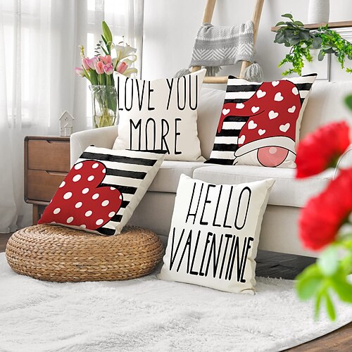 Kissenbezug mit rotem Herzmotiv zum Valentinstag, dekorative Sofakissen, romantisches Kopfteilkissen fürs Schlafzimmer, Kissen mit Buchstabenmuster für Paare fürs Wohnzimmer Image
