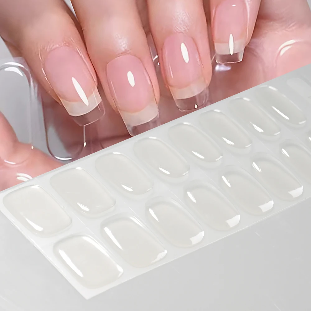 16 Tipps/Blatt Klare, halbgehärtete Gel-Nagelaufkleber, vollständige Abdeckung, Nagellackstreifen, UV/LED, langlebige Nagelwickel-Abziehbilder und 1 Feile Image