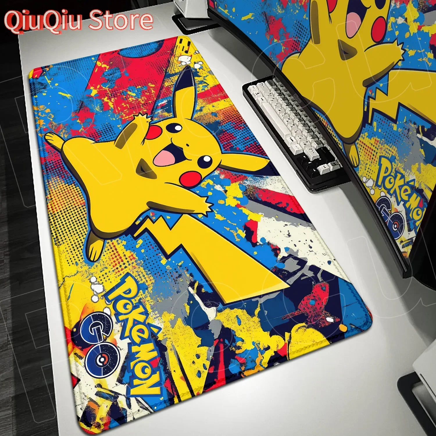 Anime Mauspad 120x60cm P-pikachu Übergroßer Gamer Cabiner Tastatur Schreibtischunterlage XXL P-PokemonS Desktop Mäusematte Kawaii Gummiteppich