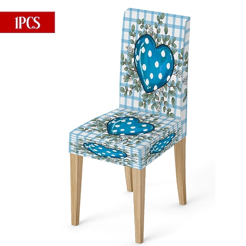 Valentinstag Stretch-Esszimmerstuhlbezug, schwarz-weiß kariert, Herz-Schleife, waschbar, für Autostühle, Winter, Zuhause, Restaurant, Küche, Wohnzimmer, 1/4/6 Stück Image