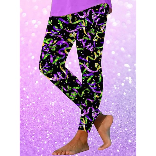 Damen Leggings Urlaub Vintage Ethno-Stil Volle Länge Hohe TaillePantsKarnival Grafik Gestreift Abstrakt Komfort Weich Bequem Dehnbar Täglich Heim Outdoor Schwarz Grün Dunkellila Violett Schwarz und Image
