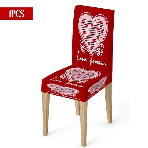 Valentinstag-Stuhlhusse aus Stretchmaterial, schwarz-weiß kariert, mit Herz- und Schleifenmotiv, waschbar, für Esszimmerstühle, Esszimmerstühle, Küchen und Wohnzimmer, geeignet für den Winter, 1/4/6 Image