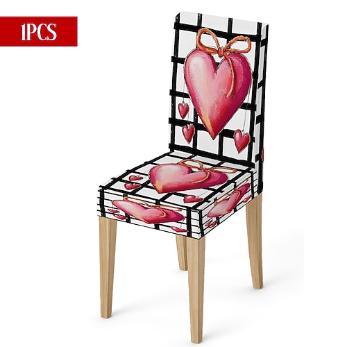 Valentinstag-Stuhlhusse aus Stretchmaterial, schwarz-weiß kariert, mit Herz- und Schleifenmotiv, waschbar, für Esszimmer, Küche, Wohnzimmer, Restaurant oder andere Winterdekoration, 1/4/6 Stück