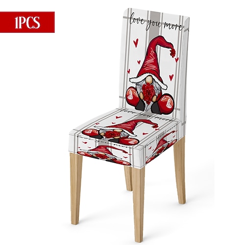 Valentinstag-Stuhlhusse aus Stretchmaterial, schwarz-weiß kariert, mit Herz- und Schleifenmotiv, waschbar, für Esszimmer, Küche, Wohnzimmer, Restaurant oder andere Winterdekoration, 1/4/6 Stück Image