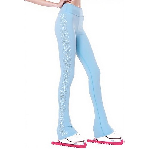 Eiskunstlaufhose für Damen und Mädchen, schwarz, dehnbar, Trainings- und Wettkampfbekleidung, wärmend, mit Kristall-/Strasssteinen Image