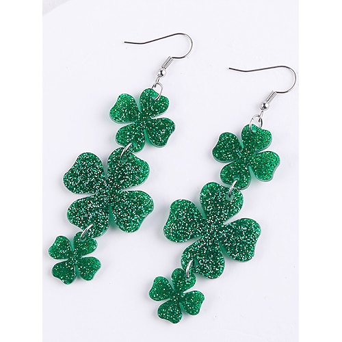 St. Patrick's Day Kleeblatt-Ohrringe für Damen, aus Acryl, in verschiedenen Kleeblatt-Designs, leicht und funkelnd, irisch inspirierte Accessoires für Damen, perfekt für Paraden, Partys und Feiertagsfeiern Image