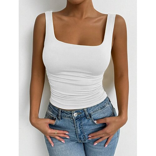 Damen Camisole-Tanktop Einfarbig Stilvoll Lässig Ärmellos Quadrathals Normale Oberteile Täglich Weiß Gelb Wein Rote Königsblau Sommer Image