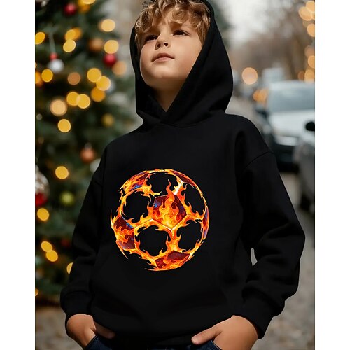 Unisex 3D Grafik Fußball Kapuzensweatshirt Pullover Langarm 3D-Druck Frühling Herbst Sport Mode Streetwear Kinder 4-12 Jahre Mit Kapuze Lässig Täglich Outdoor Normale Passform Image