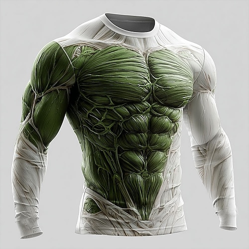 Herren 3D Simulation T Shirt Langarm T-Shirt 3D-Druck Rundhalsausschnitt Hemd Mode Übertrieben Täglich Straße Grün 1# Grün 2# Grün 3# Sommer Frühling Herbst Bekleidung S M L XL XXL XXXL Image